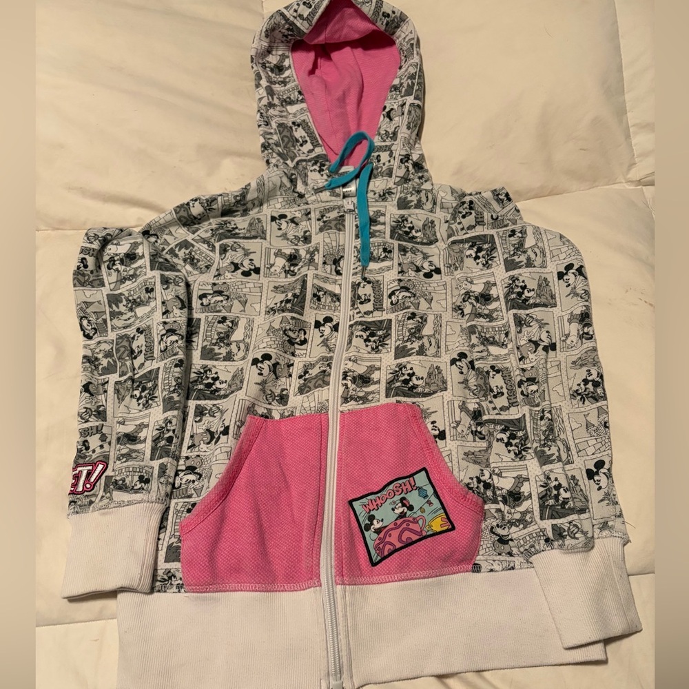 Disney zip up Hoodie with Pink and Gray Comic Print
